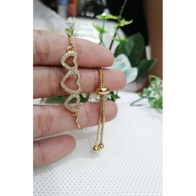 GELANG TANGAN WANITA TITANIUM MOTIF LOVE PERMATA BANYAK PILIHAN MODEL DAN BENTUK NYA