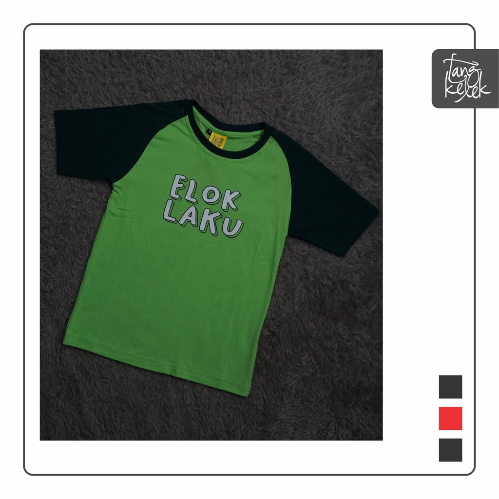 Baju Kaos Anak Reglan Tanagkelek Elok Laku Warna Hijau Kombinasi Hitam