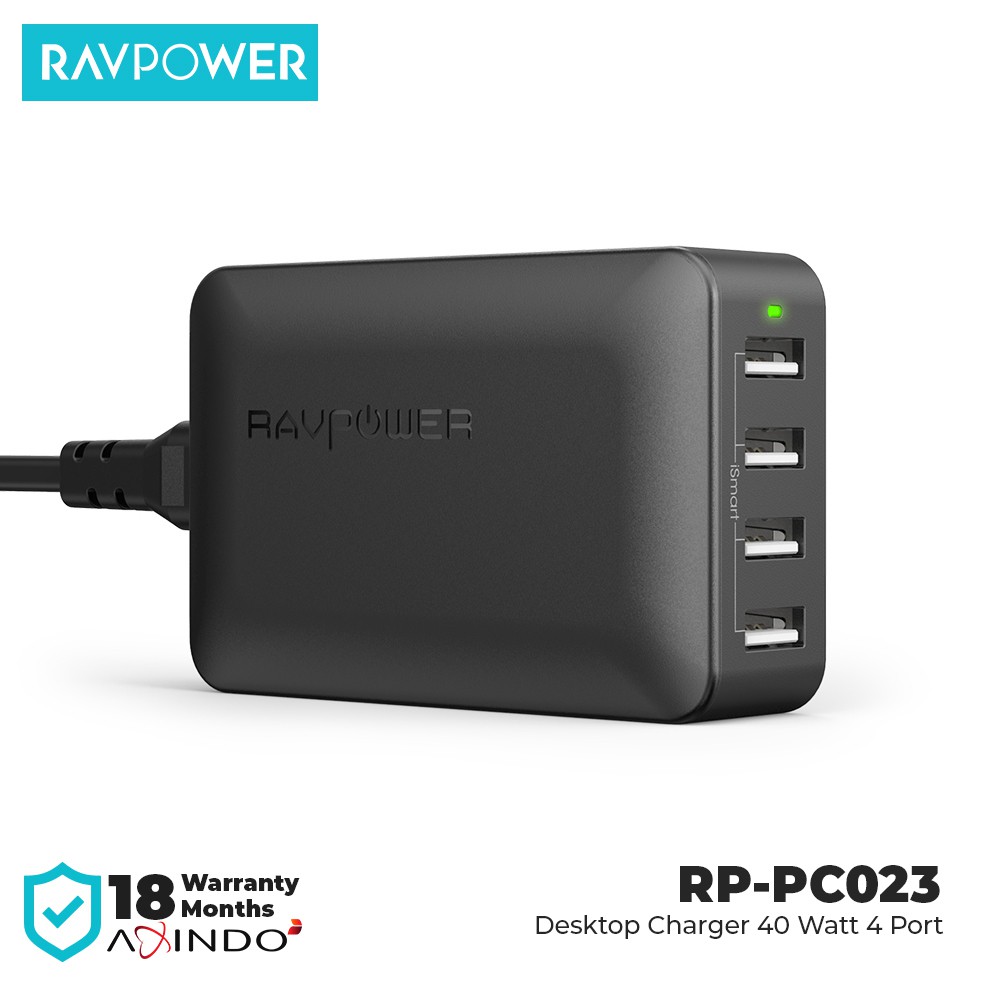 RAVPower Desktop Charger 40w USB Charger EU & UK Adapter