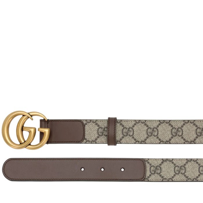 GG Marmont Supreme and leather belt 3cm - Brown