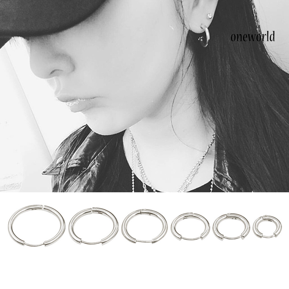 OW@ 1 Pair Stainless Steel Fashion Punk Unisex Ear Hoop Circle Earrings Jewelry Gift