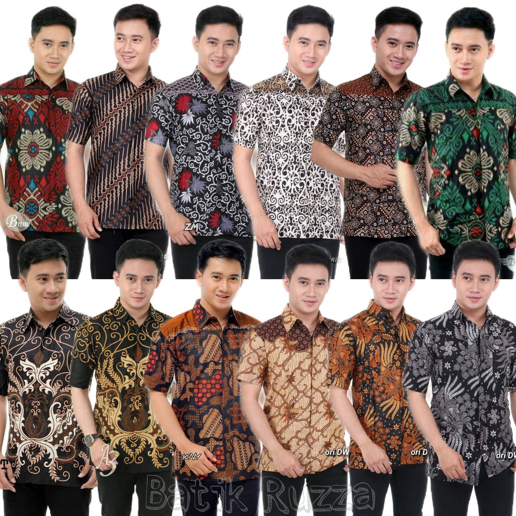 RUZZA Batik Pria Lengan Pendek Motif Kembang Langit Sogan Kemeja Cowok Dewasa Size M L XL