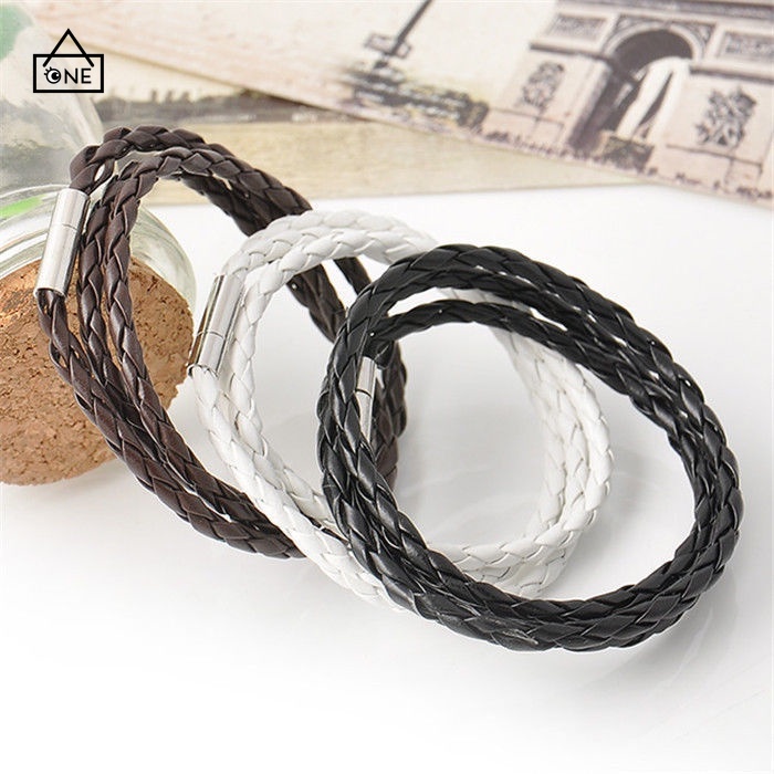 COD Korea Fashion Unisex Gelang Multi-layer Jalinan Twist Bracelet Tali Kulit hitam A one