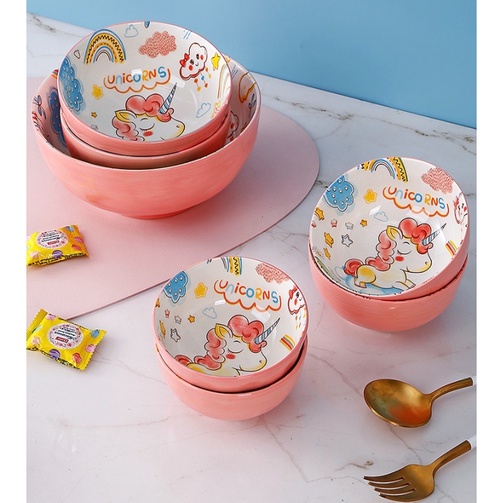Piring Mangkok Plate Ceramic Kekinian Motif Unicorn FREE AIR BAG ROLL - SOSOYO