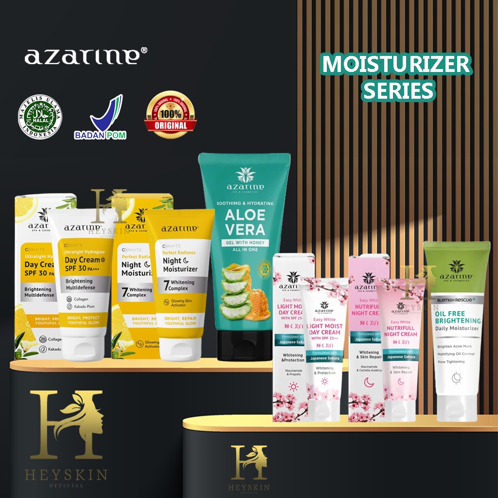 ❤Heyskin❤ Azarine Moisturizer Series Original &amp; BPOM | Ultralight Hydraglow Day Cream | Perfect Radiance Night Moisturizer | Aloevera Gel | Oil Free Brightening Daily | Light Moist Day Cream | Nutrifull Night Cream (Melembabkan Kulit)