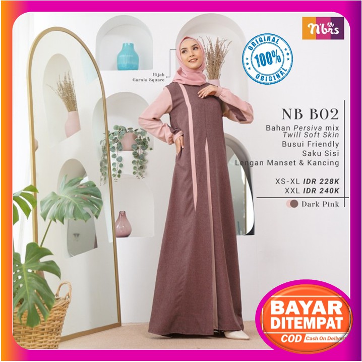 Baju Gamis Nibras Terbaru 2021 Promo Dress Dres Wanita Dark Pink Bahan Persiva NBB02 NB B02 NBB 02
