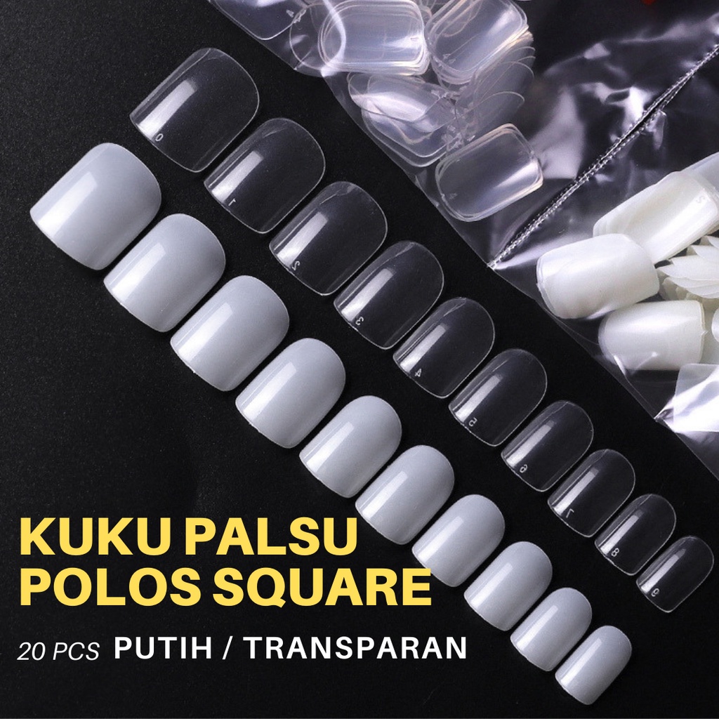 20 PCS Kuku Palsu Transparan Square (no 0-9) / Fake Nails Transparant