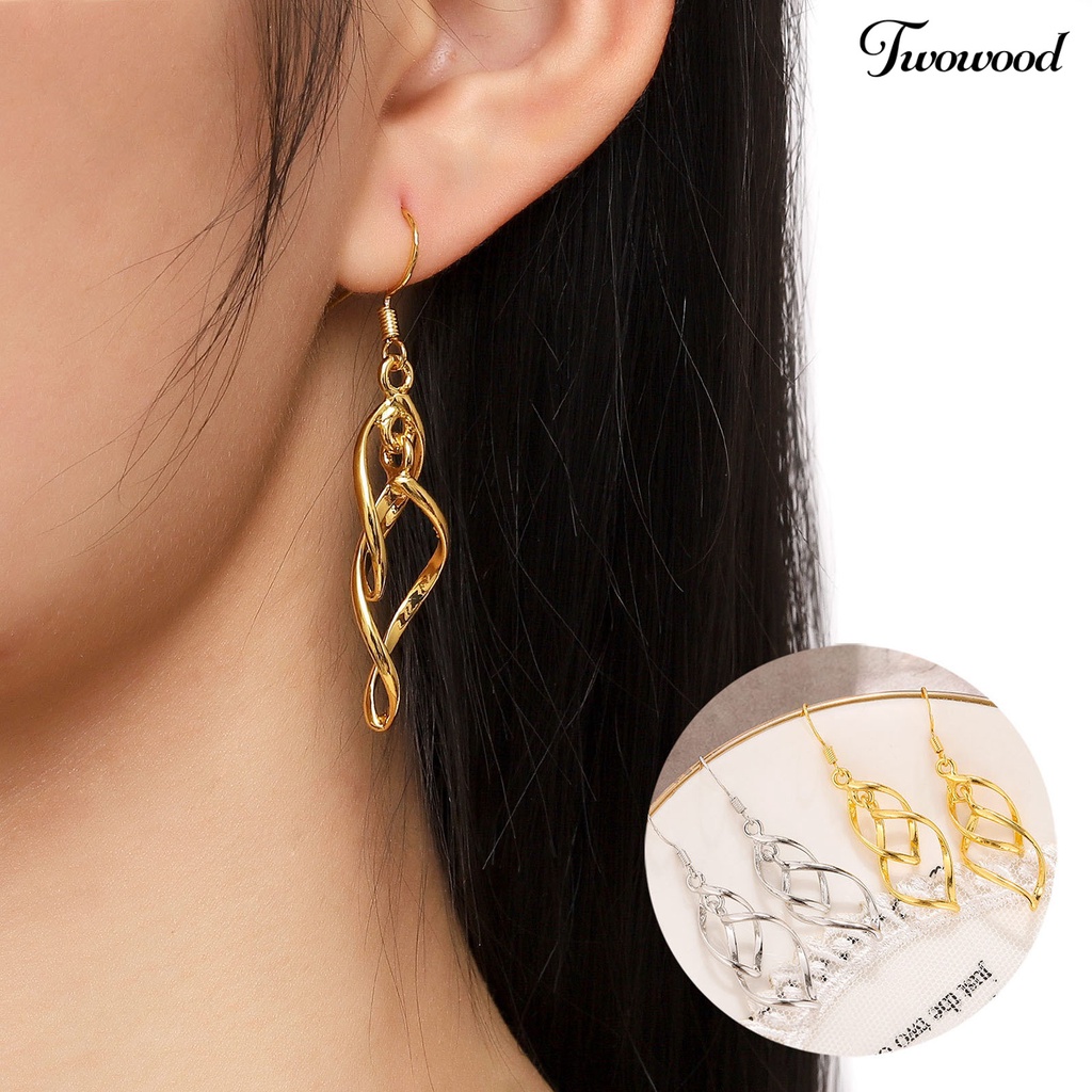 1 Pasang Anting Hook Linear Swirl Gaya Bohemian Tahan Lama