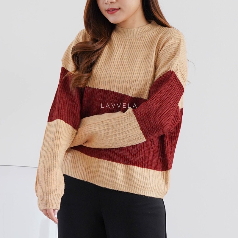 LAVVELA JANE KNIT SWEATER RAJUT IMPORT GARIS STRIPE KOREAN SWEATWEAR