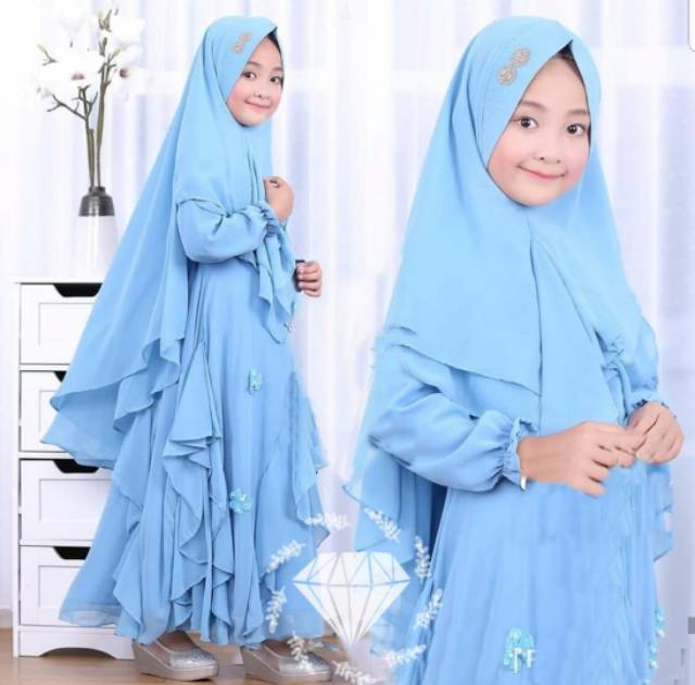 KAYLA KID FASHION PAKAIAN MUSLIM ANAK PEREMPUAN BAHAN WOLFICE KR ADA VIDEO REAL PICT