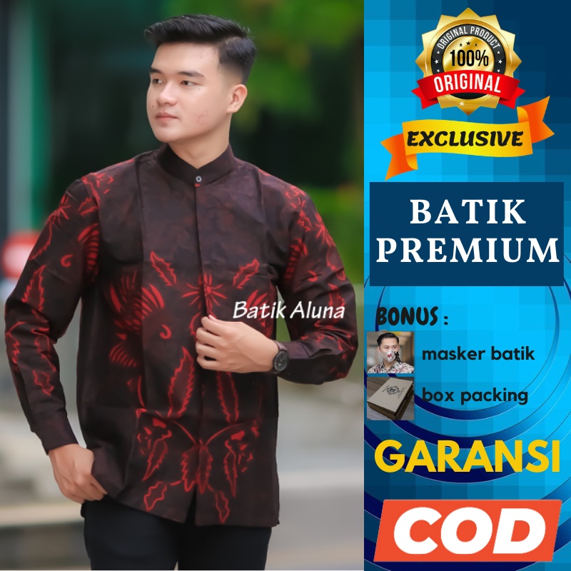 Baju Kemeja Koko Batik Muslim Pria Lengan Panjang Kombinasi Asli Solo Cowok Laki Laki Dewasa Remaja 