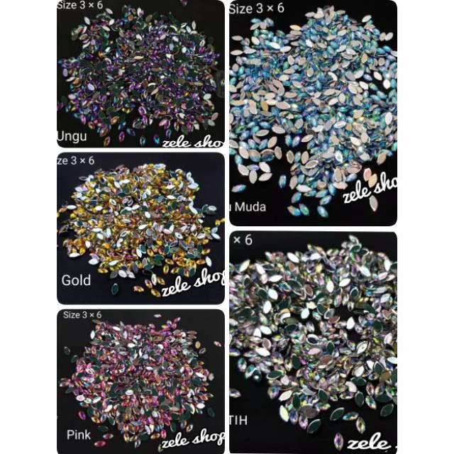 GEMS RUNCING KILAU AB 3x6 mm / BAHAN NAIL ART / HIASAN HENNA / HIASANTASBIH DIGITAL