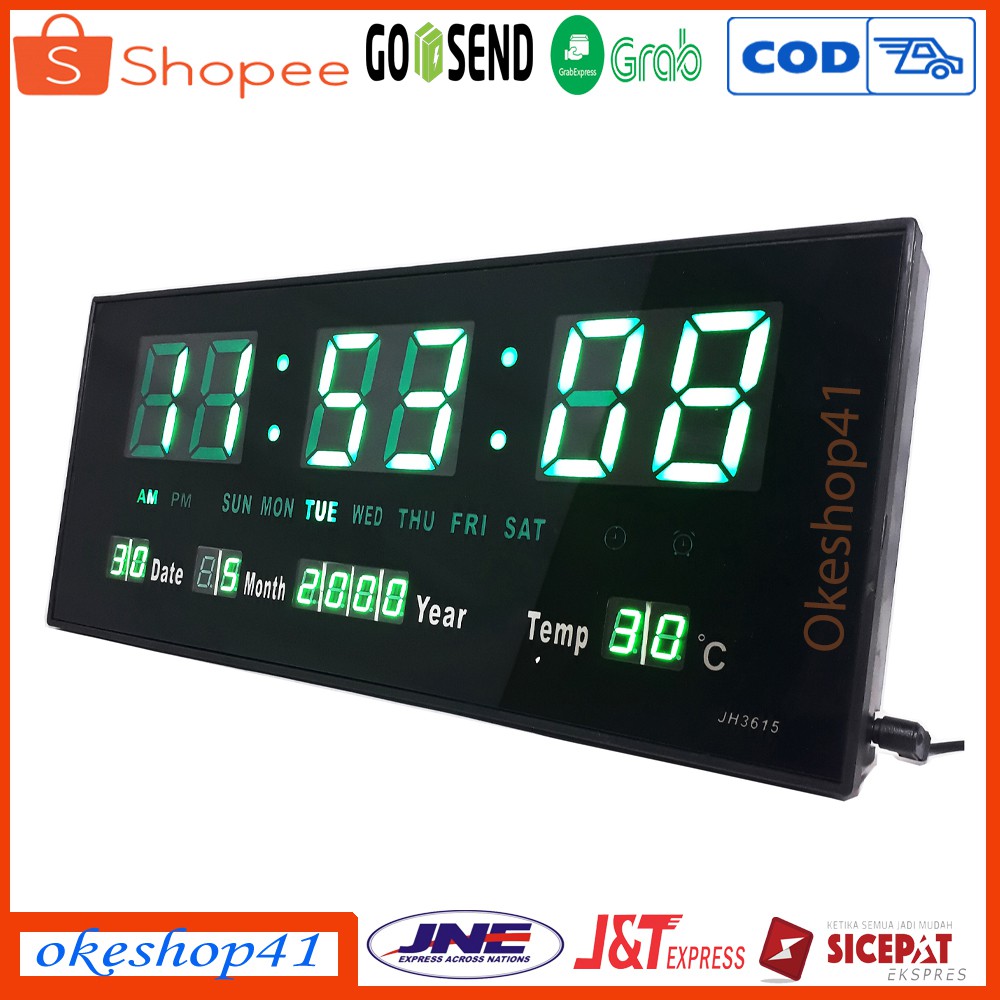 Jam Dinding Digital LED Meja LED Clock 3615 Hijau