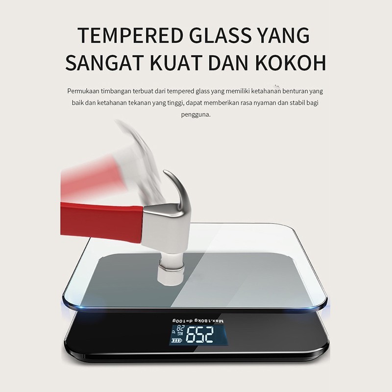 【COD】Jovitech Timbangan Badan Digital With USB Charging Anti Pecah Weight Body Fat Scale With LCD 180KG