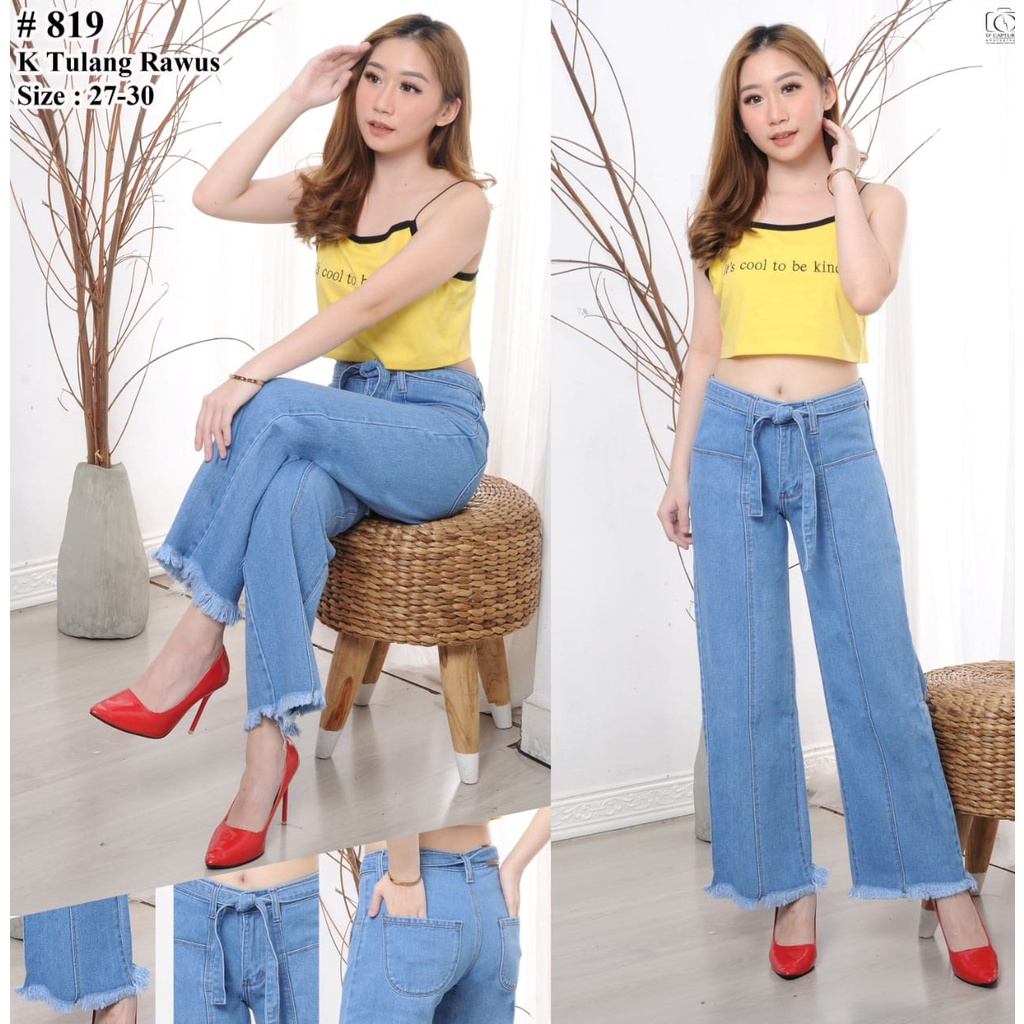 ( Bisa COD ) MC girl - Celana Jeans Premium Kulot Tulang Tali Pinggang / Kulot Garis Free Gesper