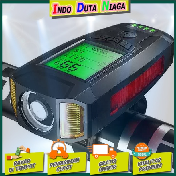 ANLOOK 4 in 1 Lampu Sepeda + Klakson + Speedometer Recharge 1200mAh