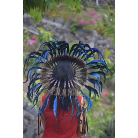 TOPI INDIAN-INDIAN HEADDRESS SMALL AYAM BILABONG BIRU FUR COKLAT