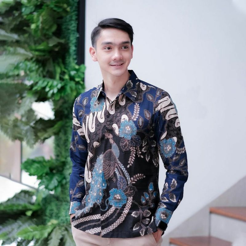 Baju Batik Pria Lengan Panjang Premium Best Seller Nahla Original batik-Merak biru