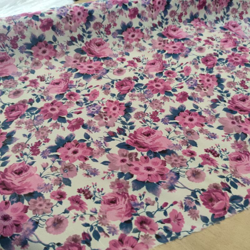 Kain Bahan Sifon Dobby Meteran Motif Bunga untuk Kebaya / Tunik / Gamis / Hijab