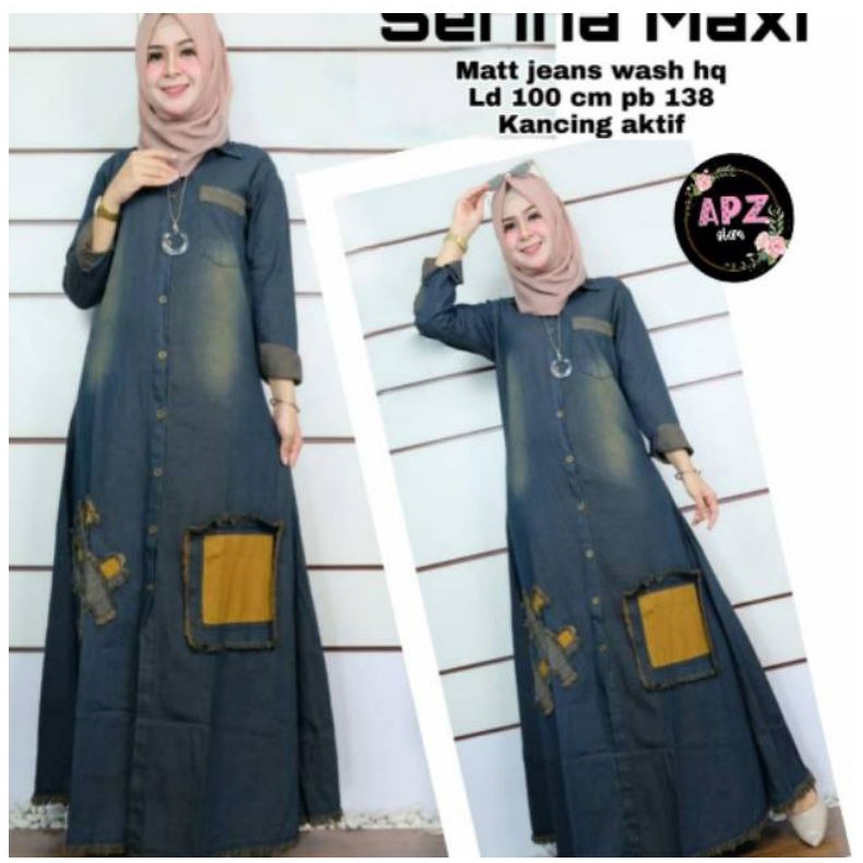 Serina Maxi Gamis Jeans Dress Emblem