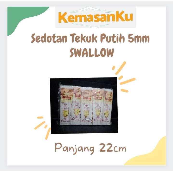 Sedotan Plastik Tekuk/Bengkok Putih 5 mm Swallow Isi 25 Bks