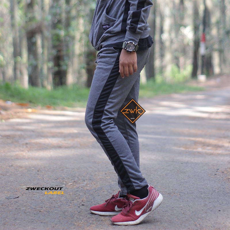 Celana Jogger Zipper panjang Sweatpants Training Joger