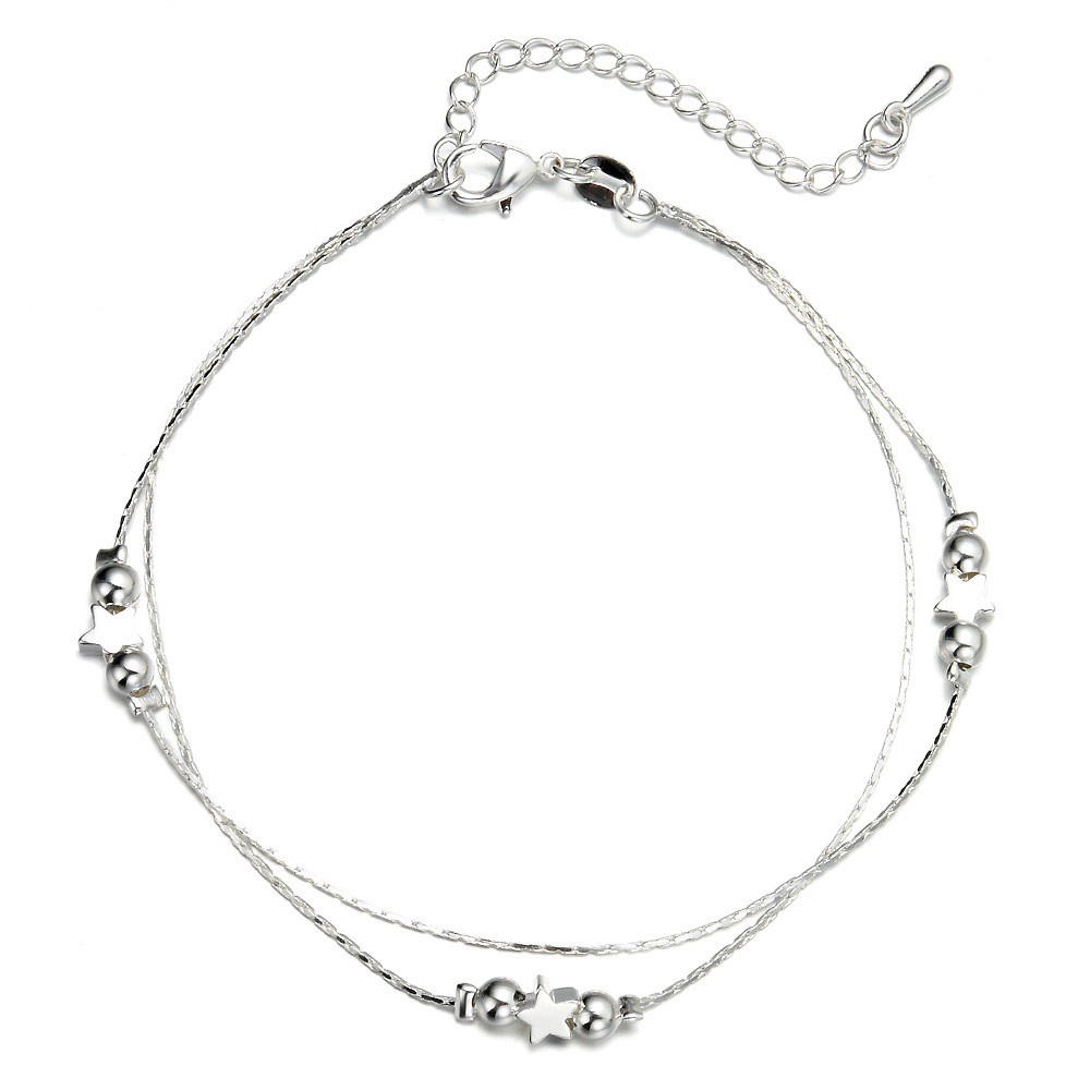 Gelang Kaki Rantai 925 silver Model double layer Adjustable Untuk Wanita