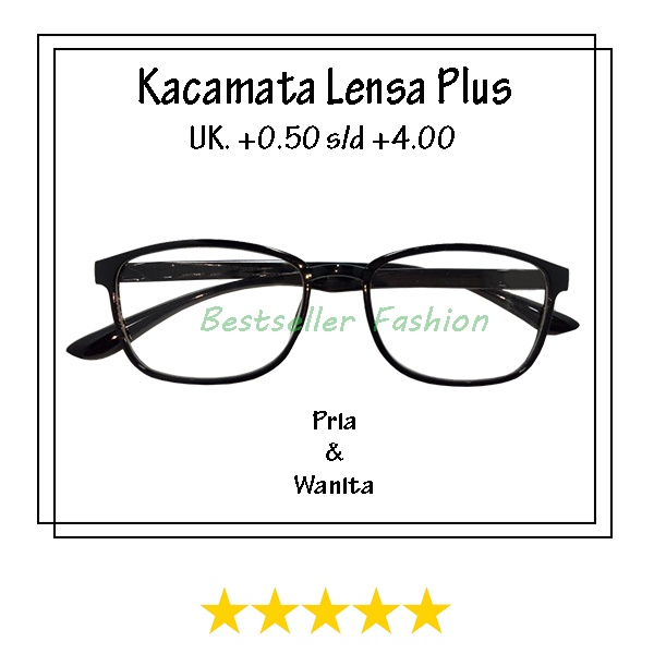 kacamata plus baca (+) uk. +0.50 s/d +4.00 frame kotak hitam klasik kaca mata rabun dekat bisa untuk pria wanita TANPA BOX