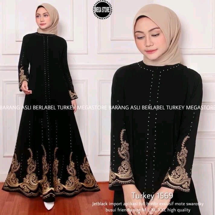 Abaya bordir hitam kekinian-gamis hitam terbaru-abaya arab kekinian-fashion muslimah kekinian(AQ04)