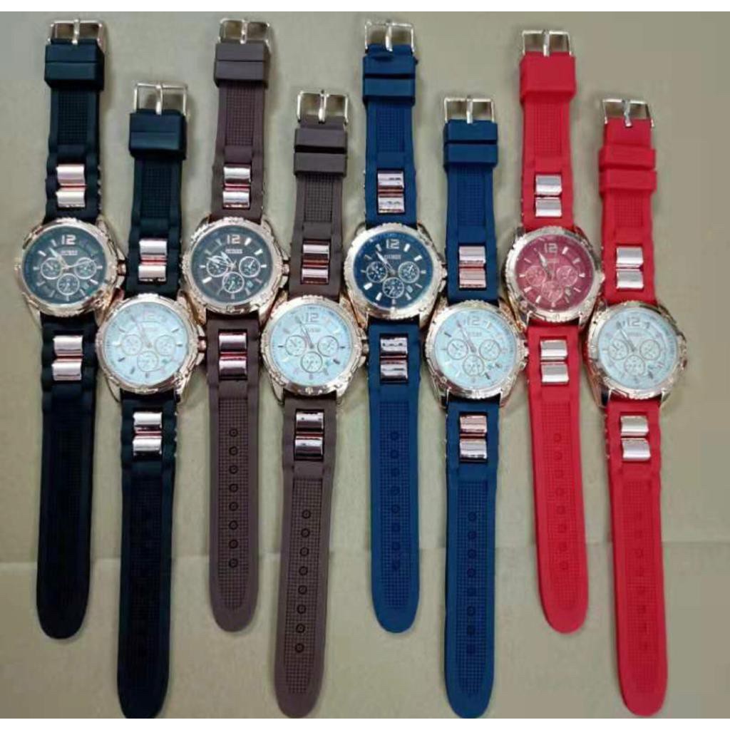 Jam tangan wanita GUESS tali rubber karet fashion TANGGAL AKTIF free baterai cadangan GC001 GC002