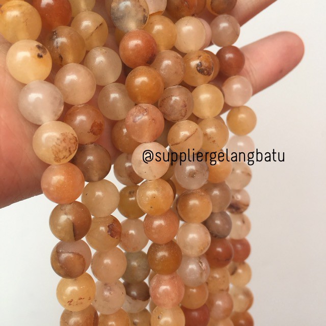 bahan rough jade giok kuning doff matte agate bongkah 8mm aksesoris bongkah batu aksesoris alam asli