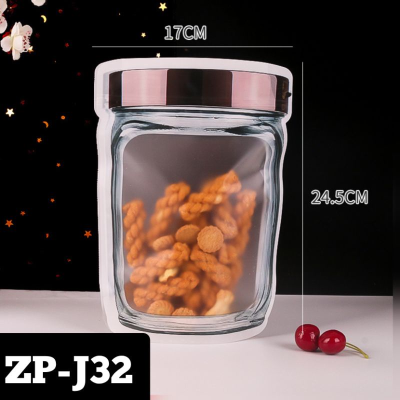 ZIPLOCK BAG 3D TOPLES JAR MEWAH ZIPPER COOKIES SNACK KACANG LUCU