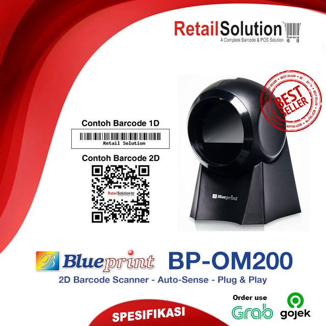 Barcode Scanner 2D USB Auto Sense Omni - Blueprint BP OM200 / OM-200