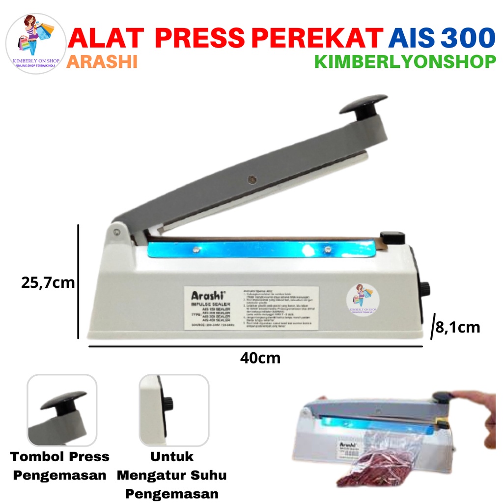 Impulse Sealer Alat Press Perekat Pengemasan Plastik AIS 300 Arashi