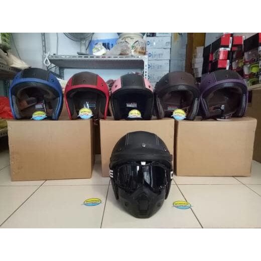 Helm Jadul Model Kulit, Retro, Bogo Plus Goggle Mask Osbe