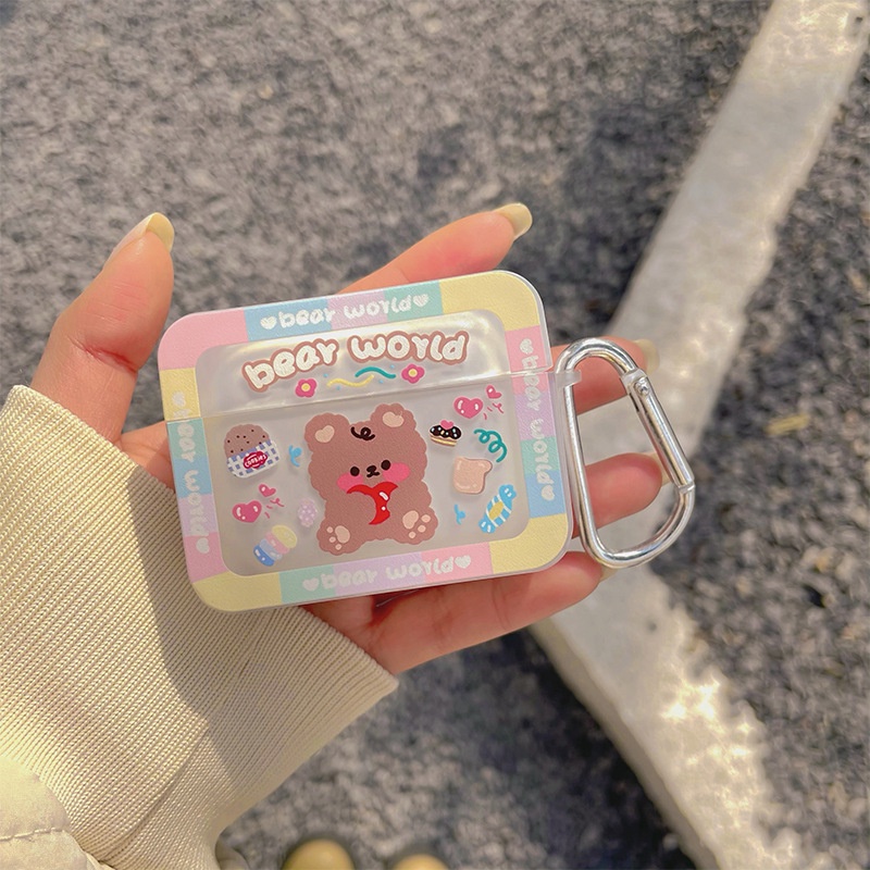 Casing Soft Case Silikon Motif Kartun Beruang Warna Gradasi Untuk Airpods 1 / 2 / 3 Pro