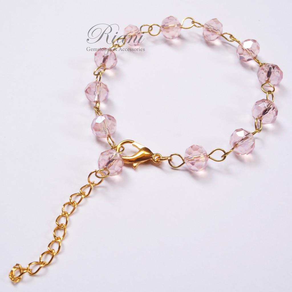 Gelang Wanita Kristal Pink Merah Muda Kawat Emas Gold Stainless Steel Asli Original Aksesoris Kekini