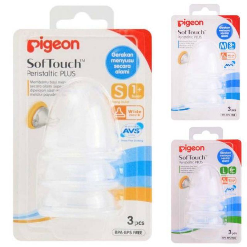 Pigeon Peristaltic Plus Wide Neck Nipple S,M,L / Dot Pigeon Peristaltic M-Y / Nipple Pigeon