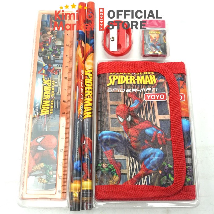 

Lucu Pensil Set Spiderman Pencil Peralatan Tulis Anak Penggaris Dompet Bagus