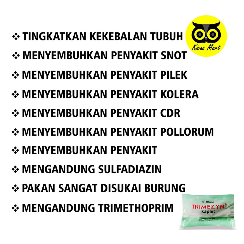 TRIMEZYN KAPLET 50 BUTIR OBAT AYAM OBAT PILEK NGOROK PULORUM AYAM PNEUMONIA BABI UNGGAS TERNAK TRMKP