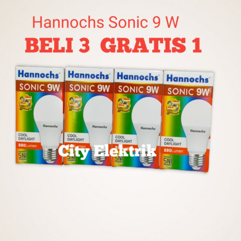 Hannochs Sonic Lampu Bohlam LED 9 Watt / Paket Murah BELI 3 GRATIS 1 ( 1 Paket 4pc )