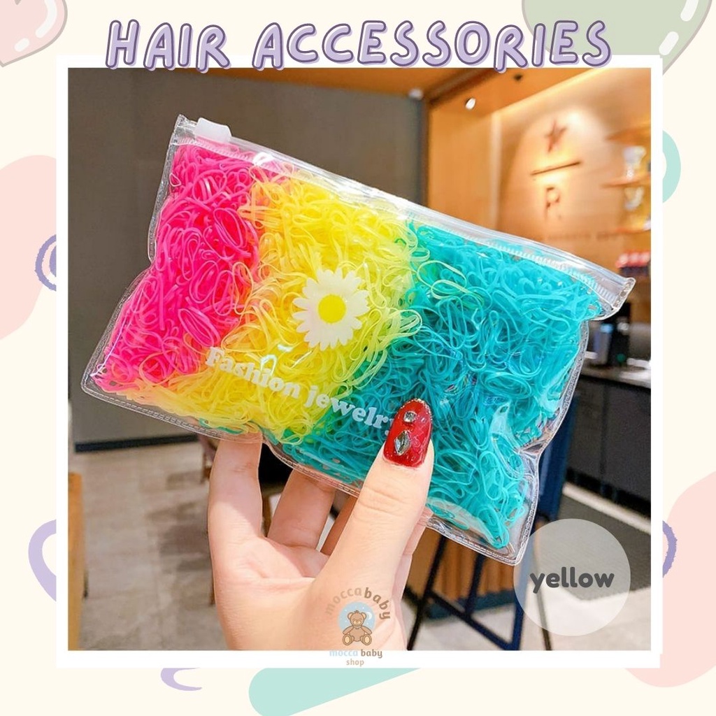 MBSS - KARET STABILO Free Pouch - 500PCS Ikat Rambut Karet Anak Jepang / Ikat Rambut Elastis / Ikat Rambut Anak Korea