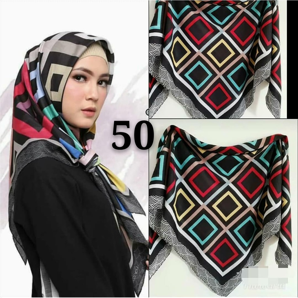 Jilbab hijab segi empat voal deenay square motif kotak rainbow