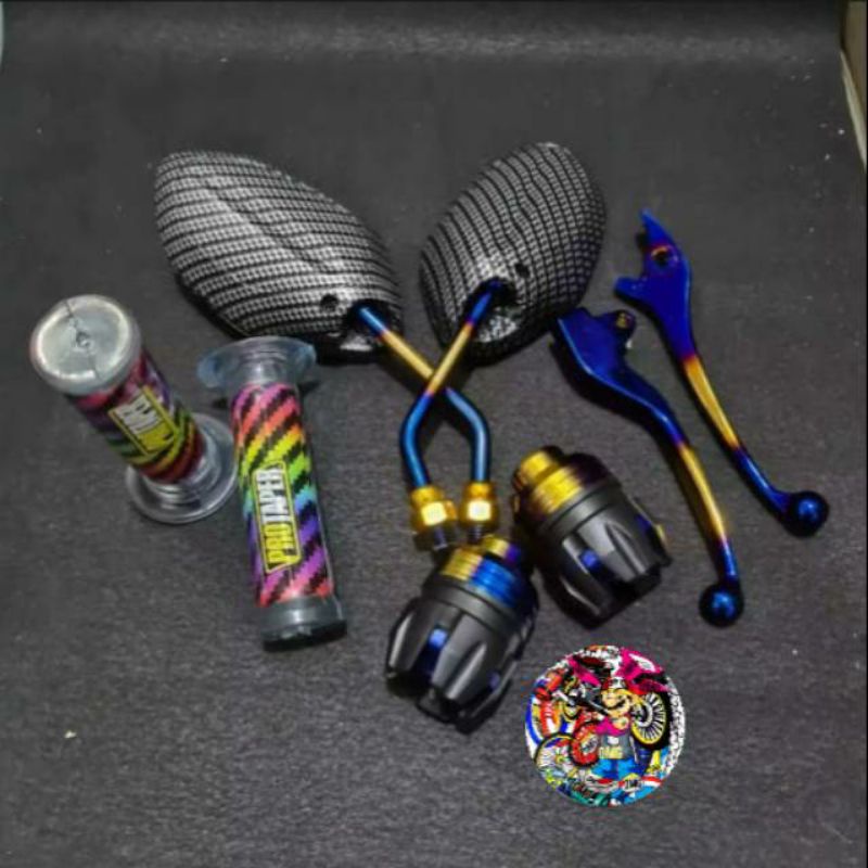 PAKET SPION BEAT TWOTONE - GRIP KARBON PELANGI DAN HANDLE BEAT TWOTONE FREE JALU AS RODA DEPAN 2TONE-PAKET Two-tone