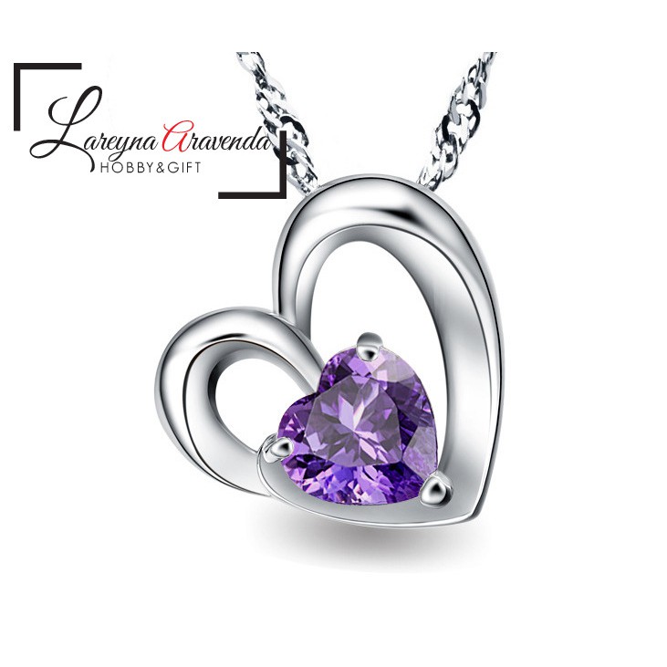 Kalung Titanium Liontin Wanita Model Love Kristal Crystal KL037