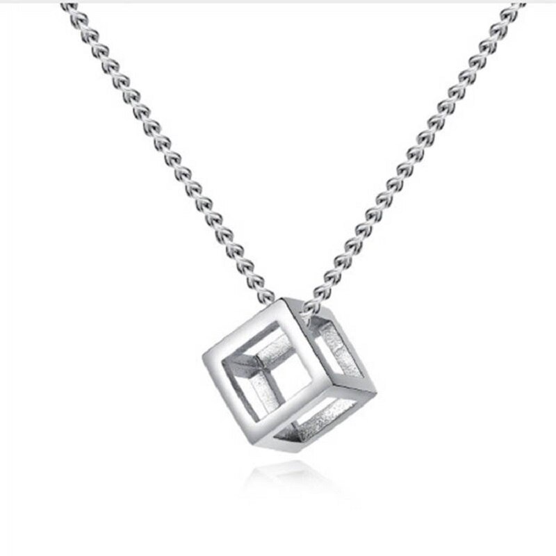 Simple Hollow Geometric Rubik's Cube Unique Wild Pendant Square Frosty Fashion Couple Necklace Fashion Charm Party Jewelry