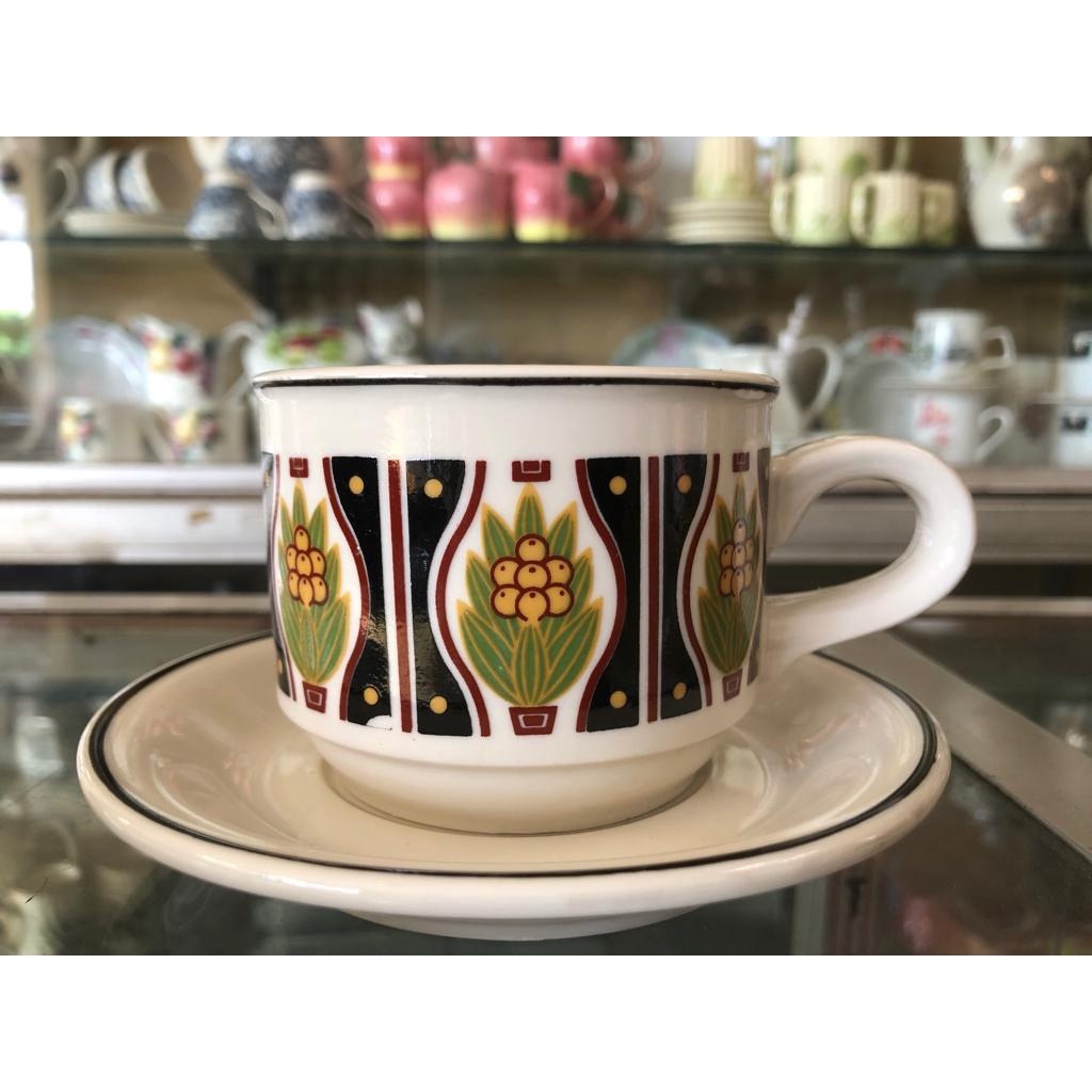 Cangkir Kopi Keramik Motif Daun Tanaman
