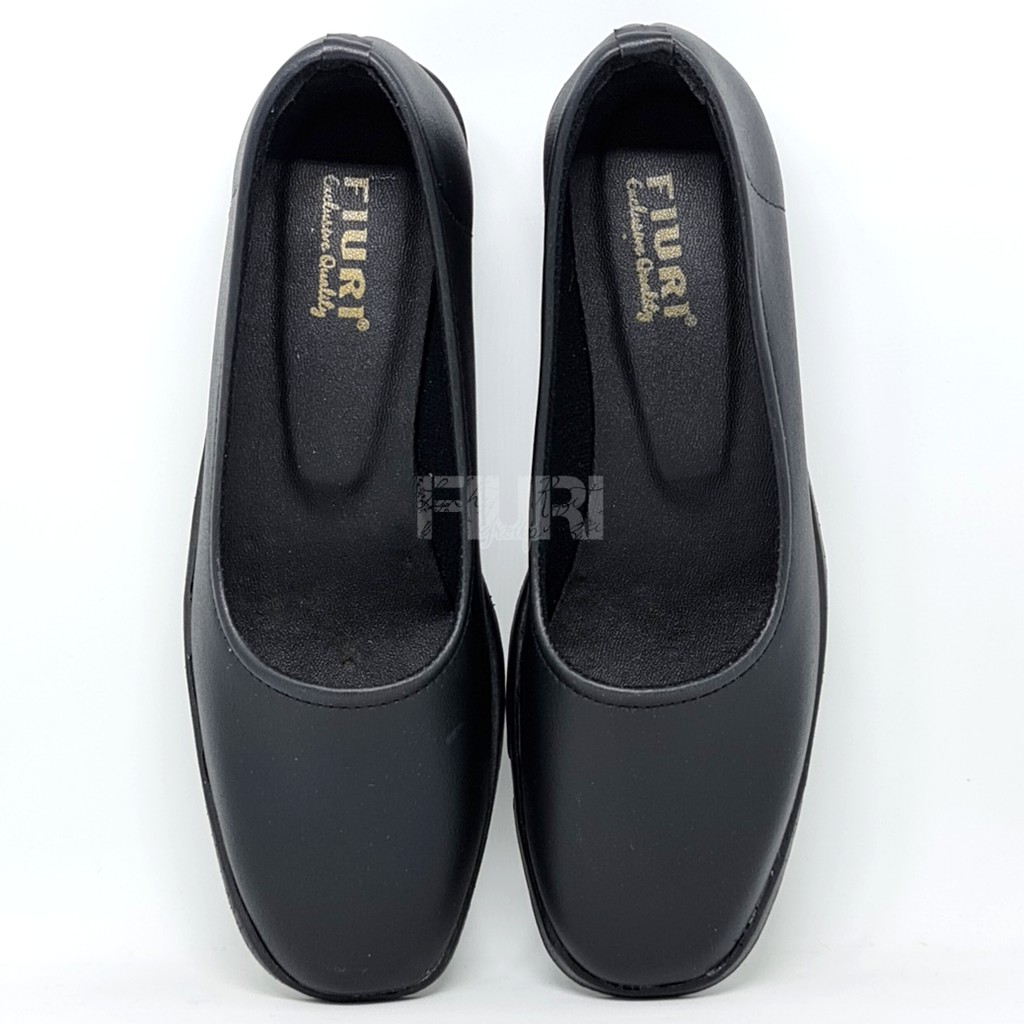 FIURI - SEPATU PANTOFEL SLIP ON HAK 3CM WANITA HITAM 36-42 POLOS - SEPATU SEKOLAH WARNA FULL HITAM UPACARA PASKIBRA