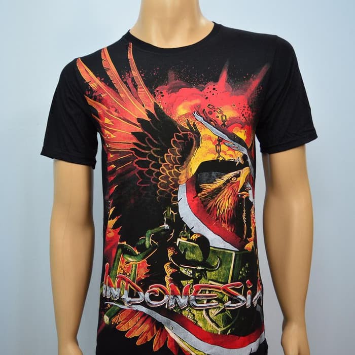KAOS TSHIRT BAJU PRIA CINTA INDONESIA GARUDA API BLACK 3D PAKAIAN PRIA