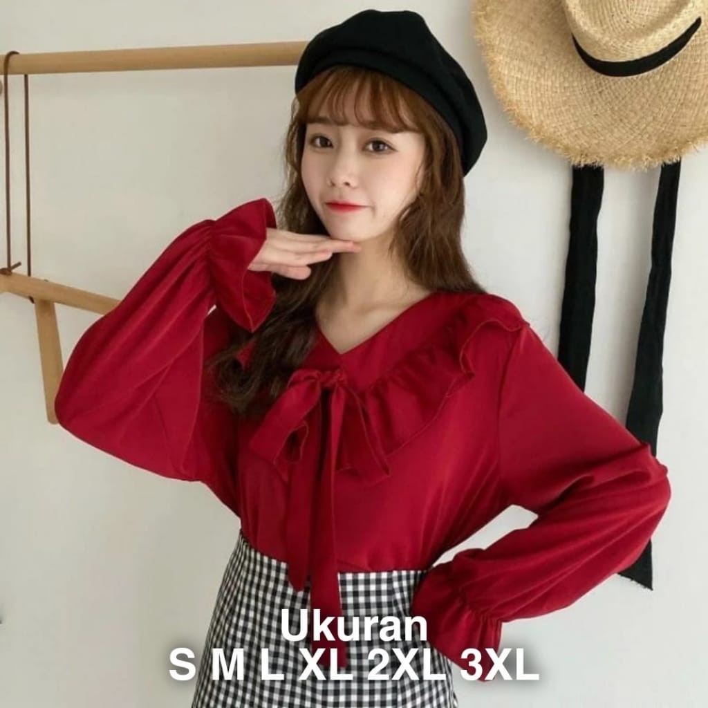 Ambar Blouse - Atasan Jumbo - Blouse Bige Size - Ukuran S M L XL 2XL 3XL 5XL - Blouse Korea Jumbo-MAROON